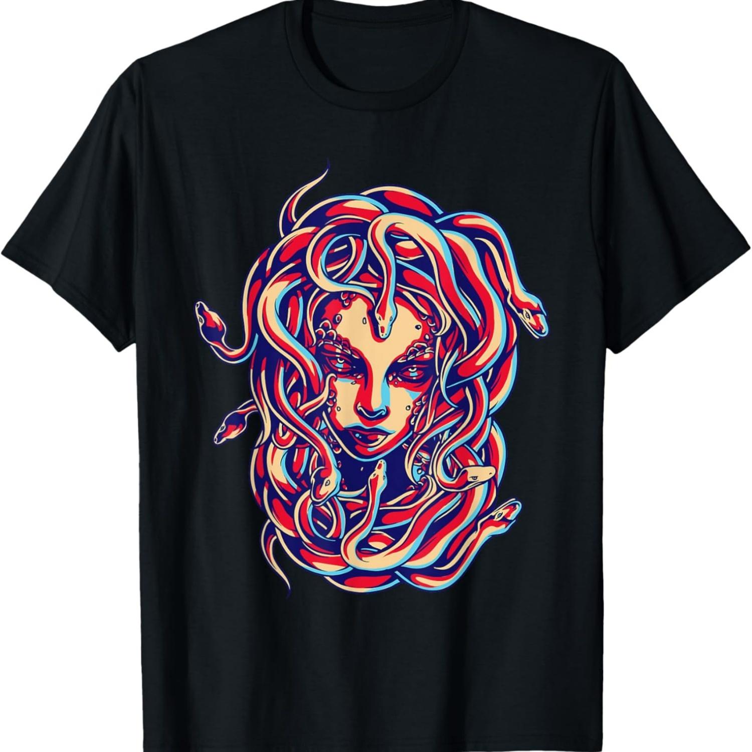 Футболка с изображением головы Медузы и змеиных волос, Греческая мифология, Подарок S чёрный