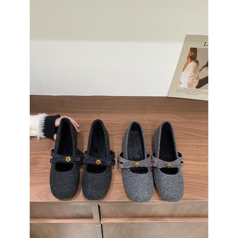 Xiaoxiangfeng Innensohle Erhöhung Mary Jane Schuhe Damen Herbst und Winter Runde Spitze Samt Warm Dicke Sohle Beanie Damenschuhe