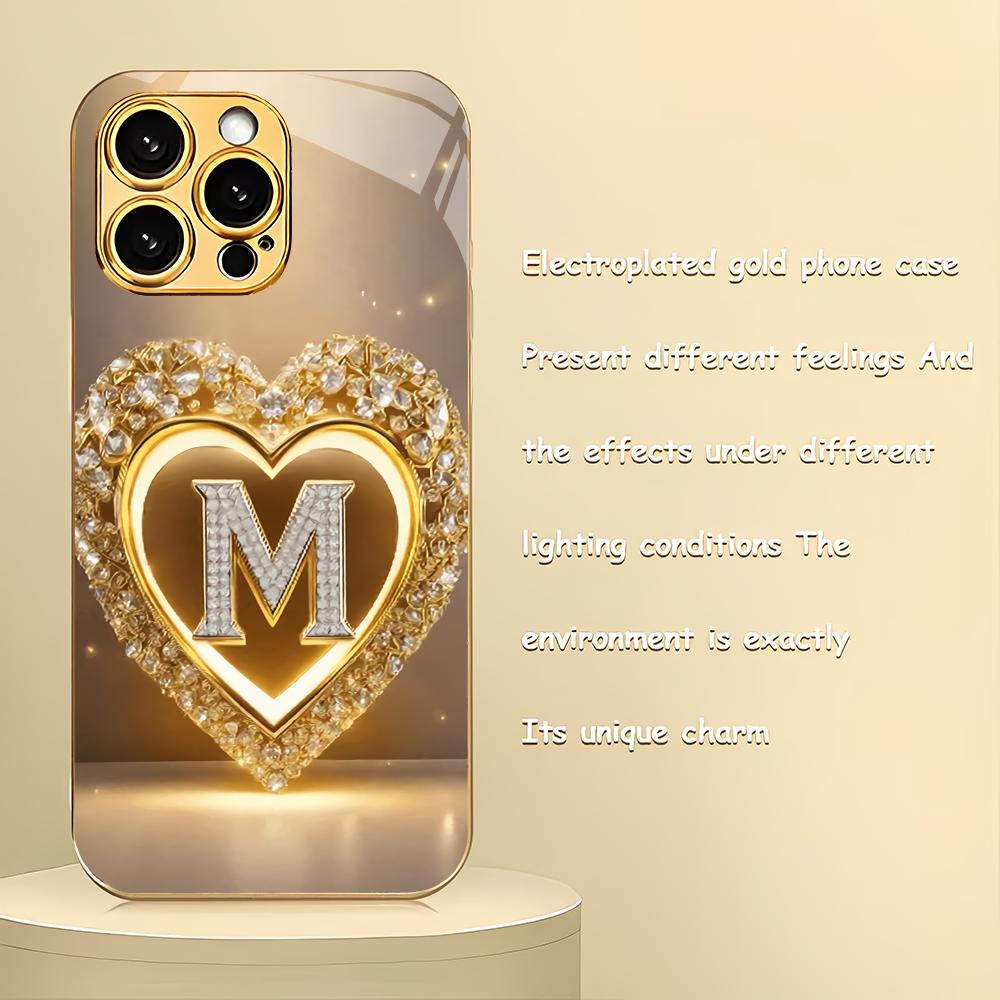 

Creative M design electroplated glass phone case suitable for iPhone 17 16 15 14 13 12 11 Pro/Max/Plus shockproof back cover iPhone 17ProMax