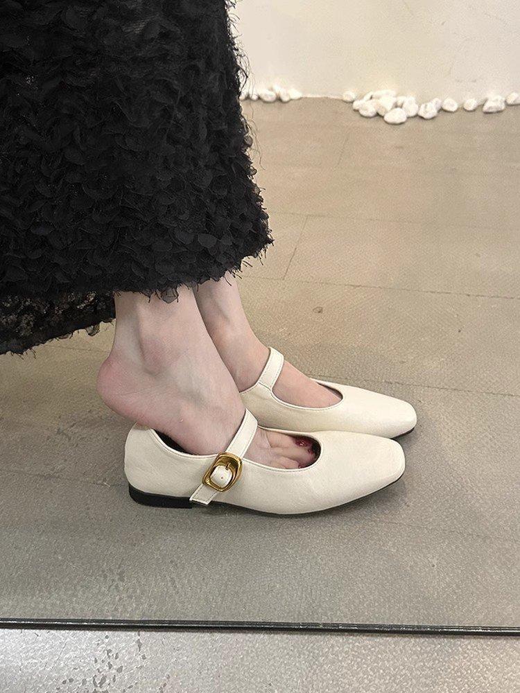 

Flat-bottomed square-headed Mary Jane shoes women s shoes spring and autumn 2025 new French skirt one-word with evening wind single shoes 39