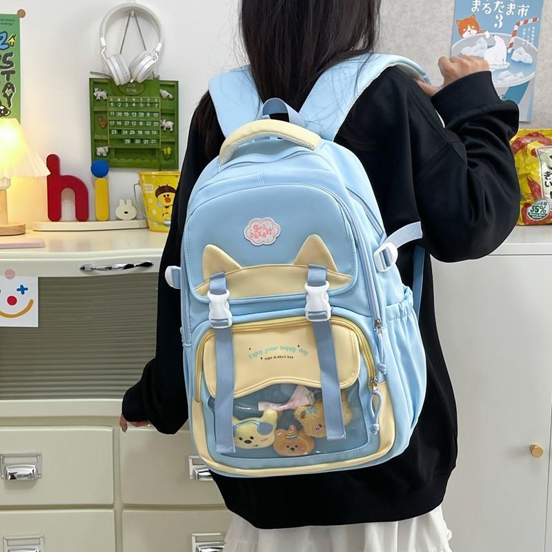 Lightweight Nylon Backpack With Dual Compartments And Color Block Accents