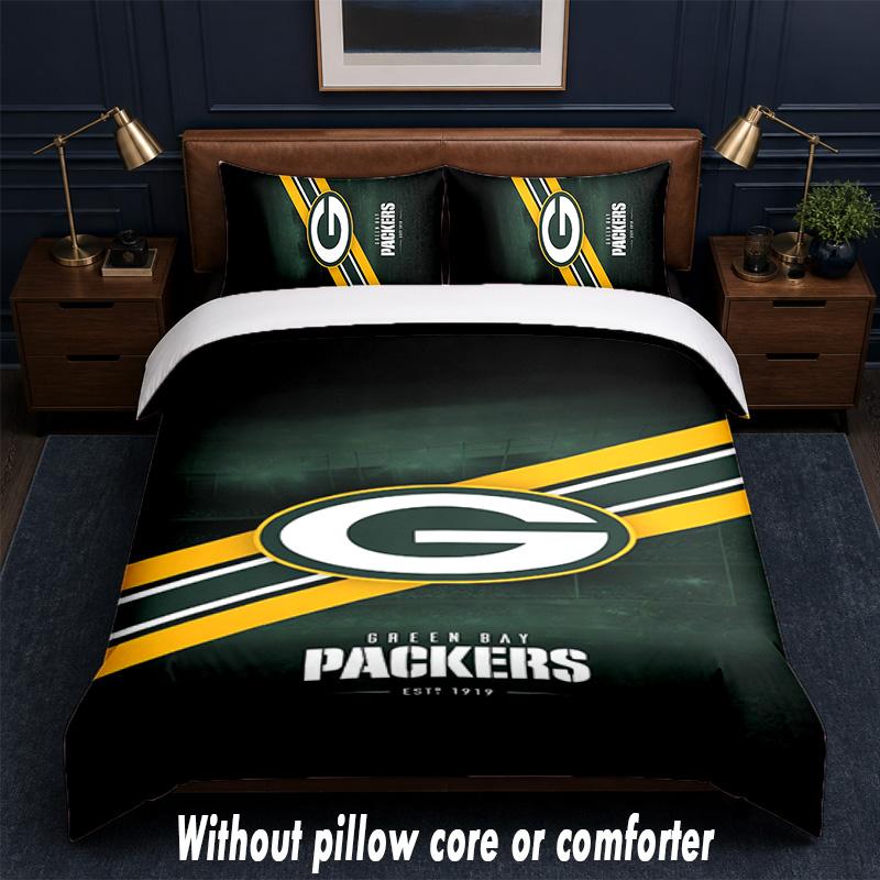Green Bay Packers Design Bed Bedding Set 1 Duvet Cover + 2 Pillowcases Soft Breathable Household Bed Linens