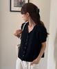 Lingseoul Pintuck Frill Blouse-Black