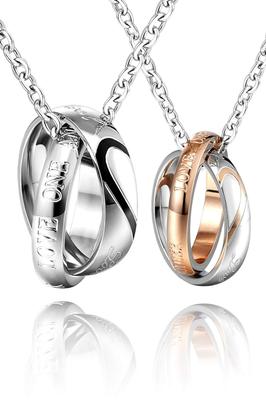 Pair Necklace Couple Ring Heart Brand Stainless Steel Marriage Necklace Gift Set of [RaHash] [Pair 2] (Type1)