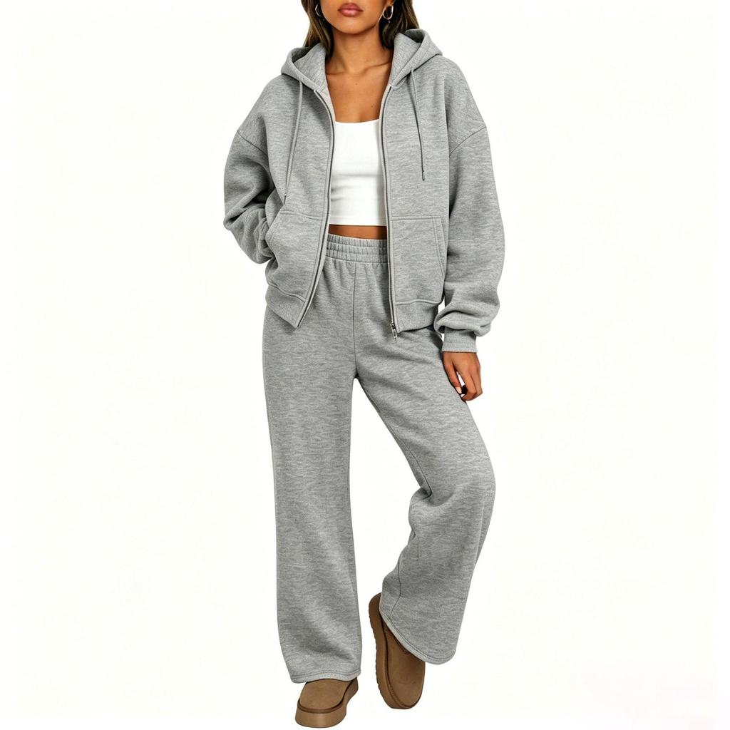Felpa con Zip Stile Sportivo Unisex e Set Pantaloni a Gamba Larga - Collezione Autunno/Inverno