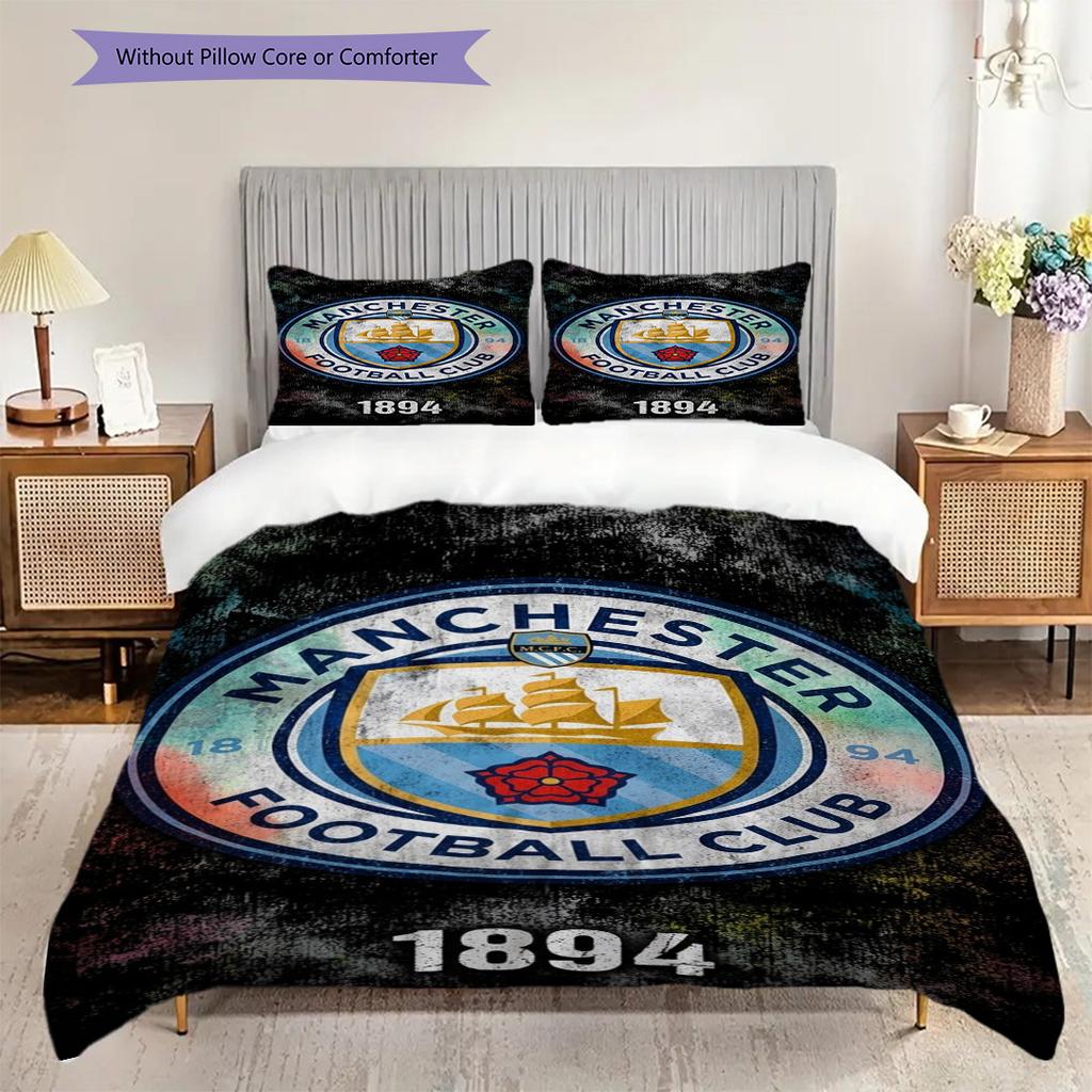 Manchester City Emblem Abstract Background Three-piece set (1 * duvet cover + 2 * pillowcase, without core) 2DFlat Soft and comfortable Bedding set