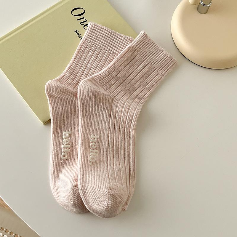 Female Spring and Autumn Macarons Cream Solid Color Wicking Sweat Tube Cotton Socks