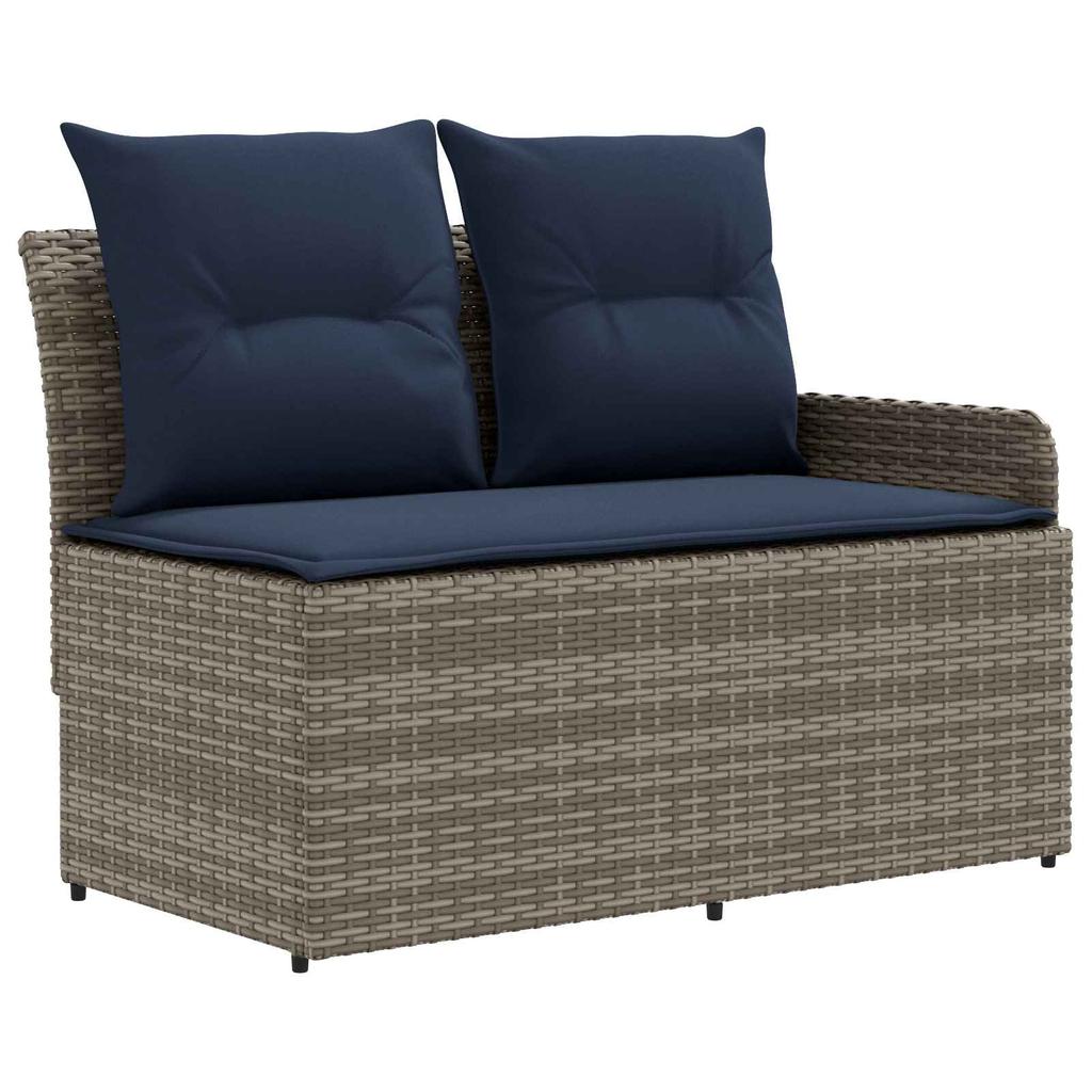 Furniture Set with Cushions 6 Pcs Grey and Navy Blue PE Rattan