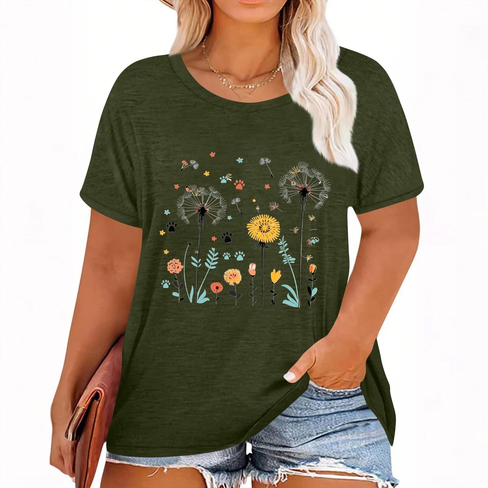 

Женская футболка с коротким рукавом и гавайским цветочным принтом L армия зеленый