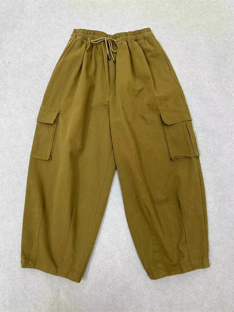 Johnature Spring Minimalist Classic Solid Color Drawstring Elastic High Waisted Casual Pants Women Workwear Pockets Harlan Pants