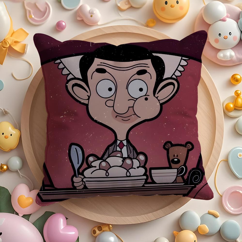 Federa Cuscino Mr B-Bean-N Morbido Tessuto Peluche Copricuscino Stampato Double-Sided Caldo Cuscino per Divano Invernale