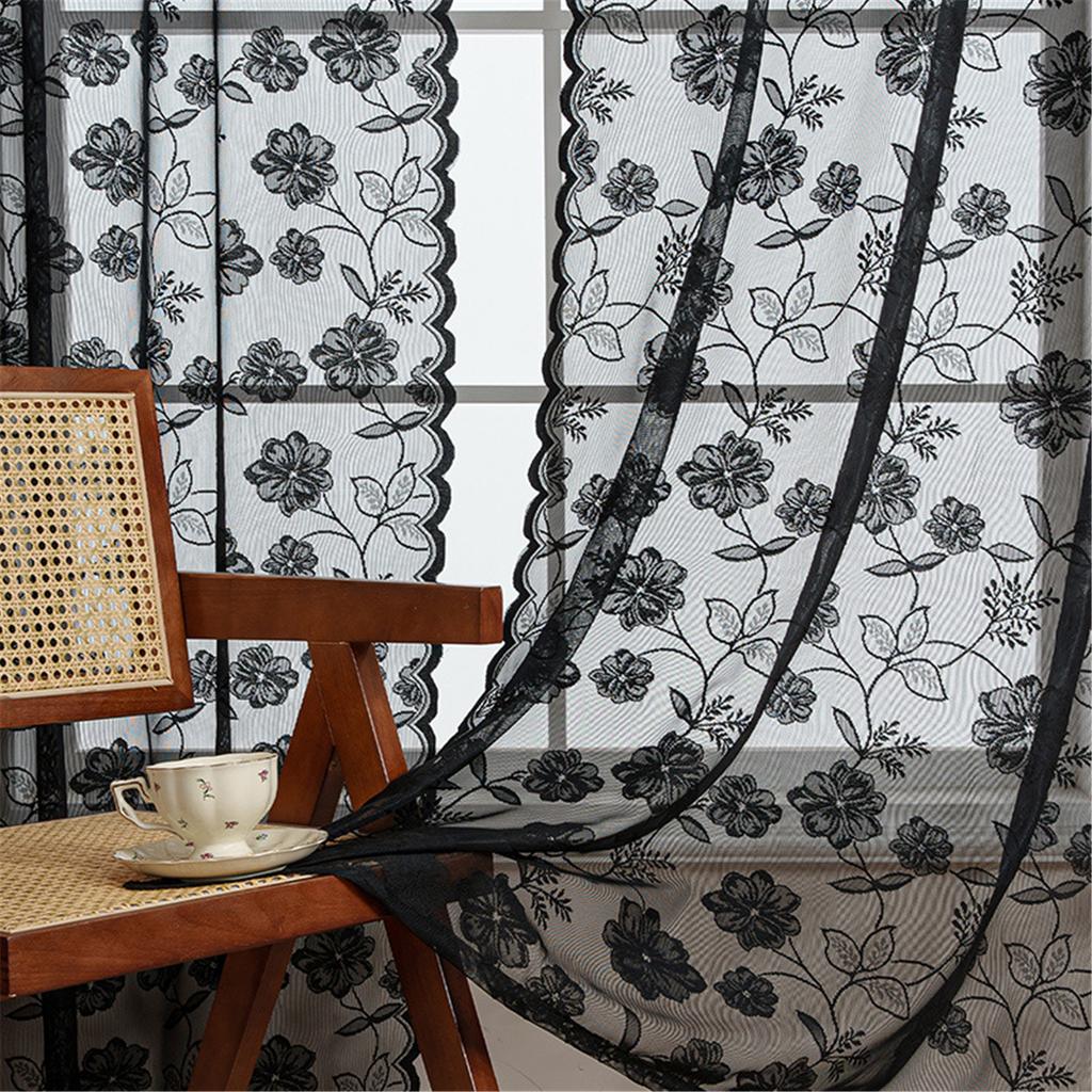 Lightweight Fabric Panel With Textured Embroidery And Rod Pocket Flower Lace Semi Sheer Curtain Drape For House Styling