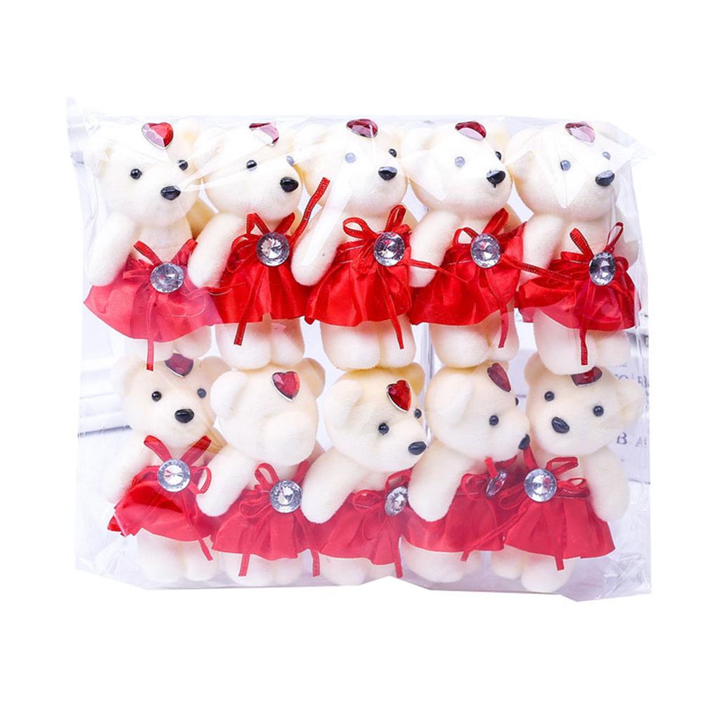 10Pcs 12cm Bear Flower Bouquet Toy Cartoon Doll Teddy Bear Bouquet Graduation Birthday Wedding Gifts Party Home Decoration