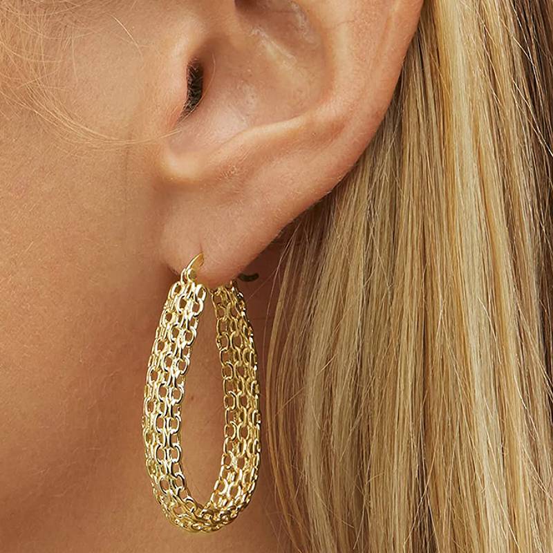 

Huitan Luxury Women Hoop Earrings Gold Color Chain Design Fashion Accessories Daily Metal Zircon for Wedding Party Engagement as pictures