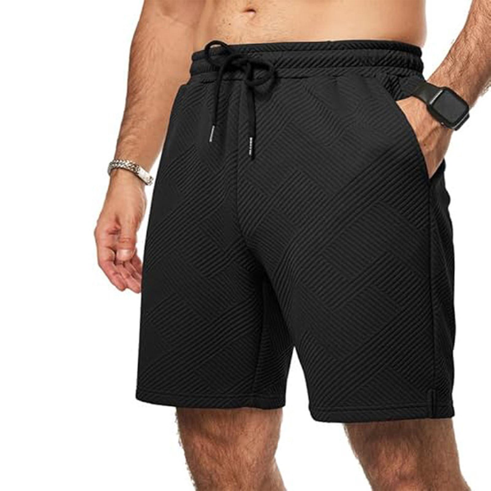 

Mens Casual 5 Shorts Summer Drawstring Elastic Waist Beach Sweat Shorts Texture With Pockets XXXL