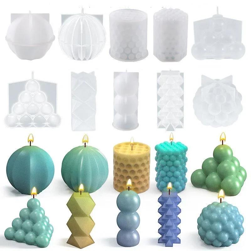 2024 Candle Table Crystal Silicone Resin Mold DIY Cylindrical Sphere Wave Point Candle Table Silicone Mold
