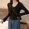 Pure Desire Style Semi-open-neck Knitted Sweater for Women's Autumn Slimming Design, A Niche Base Layer Top