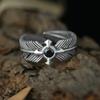 Verstellbarer Herrenring aus Sterlingsilber mit Federkreuz und schwarzem Zirkonia im Vintage-Stil, Statement-Ring für den täglichen Gebrauch