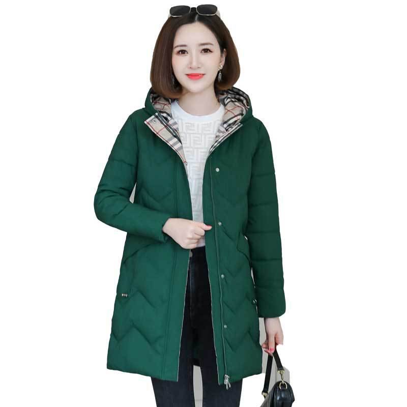 2025 Winter Cotton Jacket Women's Mid-length Fashion Down Padded Jacket Plus Size Slimming Hooded Padded Jacket
