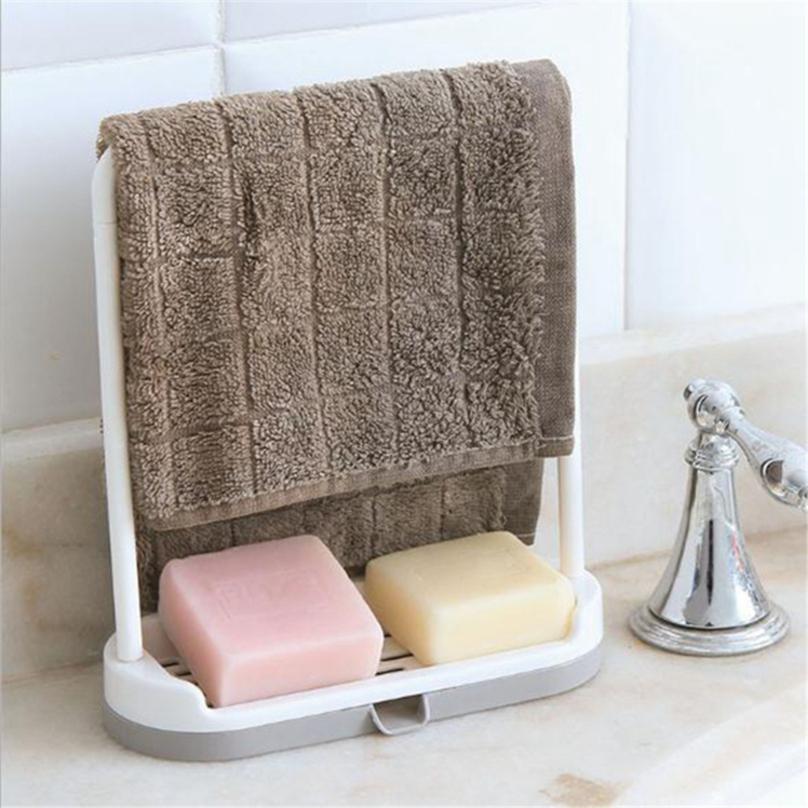 2-in-1 Bathroom Kitchen Utensil Towel Storage Rack Box Sponge Soap Rag Holder