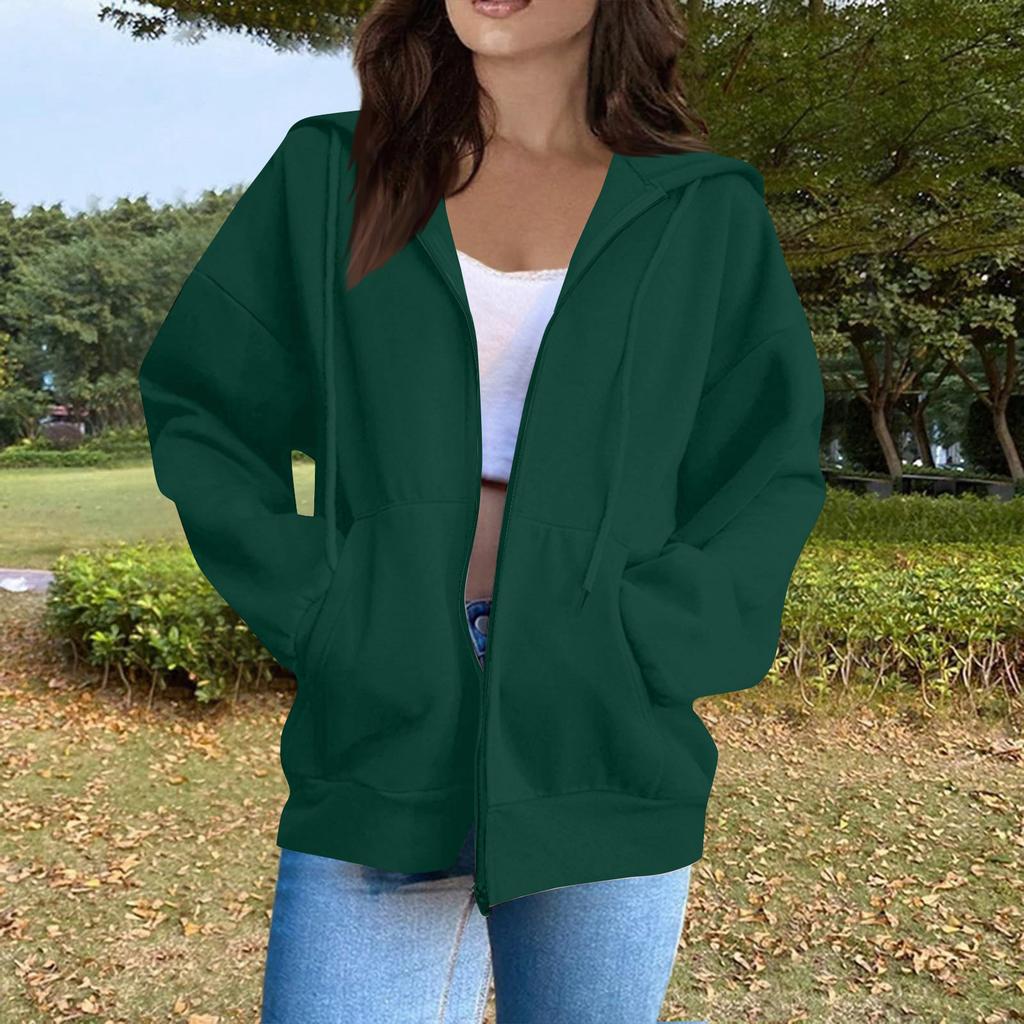 Women's Fashion Casual Long Sleeve Solid Color Hooded Sweatshirt Tops