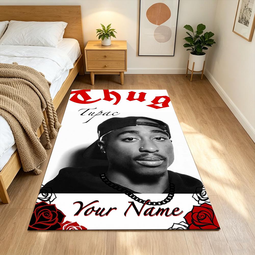 2pac Customize Text Floor Mat Perfect for Dormitory Entryway Outdoor Game Room Anti-slip Rug Anime Office Decor Best for Christmas