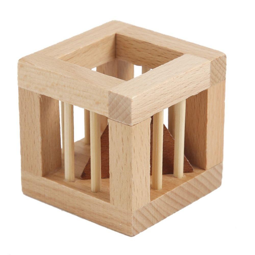 Triangle Wooden Brain Teaser Puzzle Unlock Unlock Cage Apart Triangle Luban Lock  Family Playing
