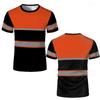 T-shirt da lavoro a righe semplice, estiva, casual, a maniche corte, con stampa 3D, girocollo, top