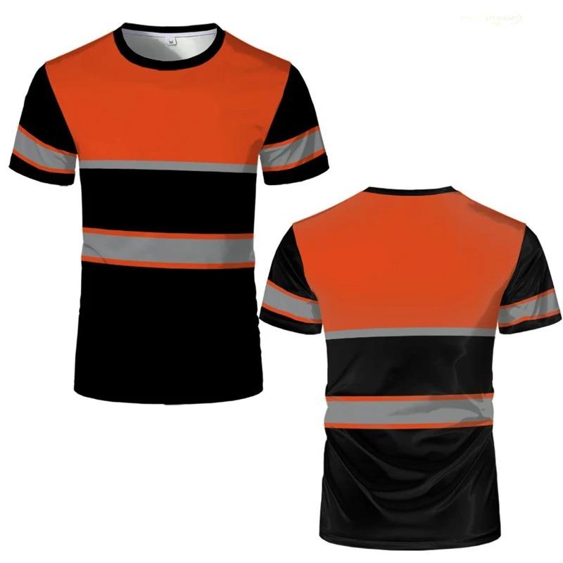 T-shirt da lavoro a righe semplice, estiva, casual, a maniche corte, con stampa 3D, girocollo, top