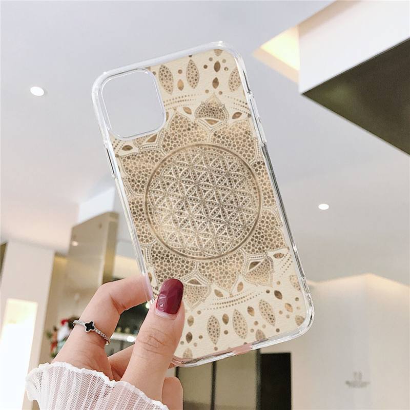 Flower of Life In Lotus Phone Case For iPhone 11 12 Mini 13 14 15 Pro XS Max X Plus SE XR Transparent Shell