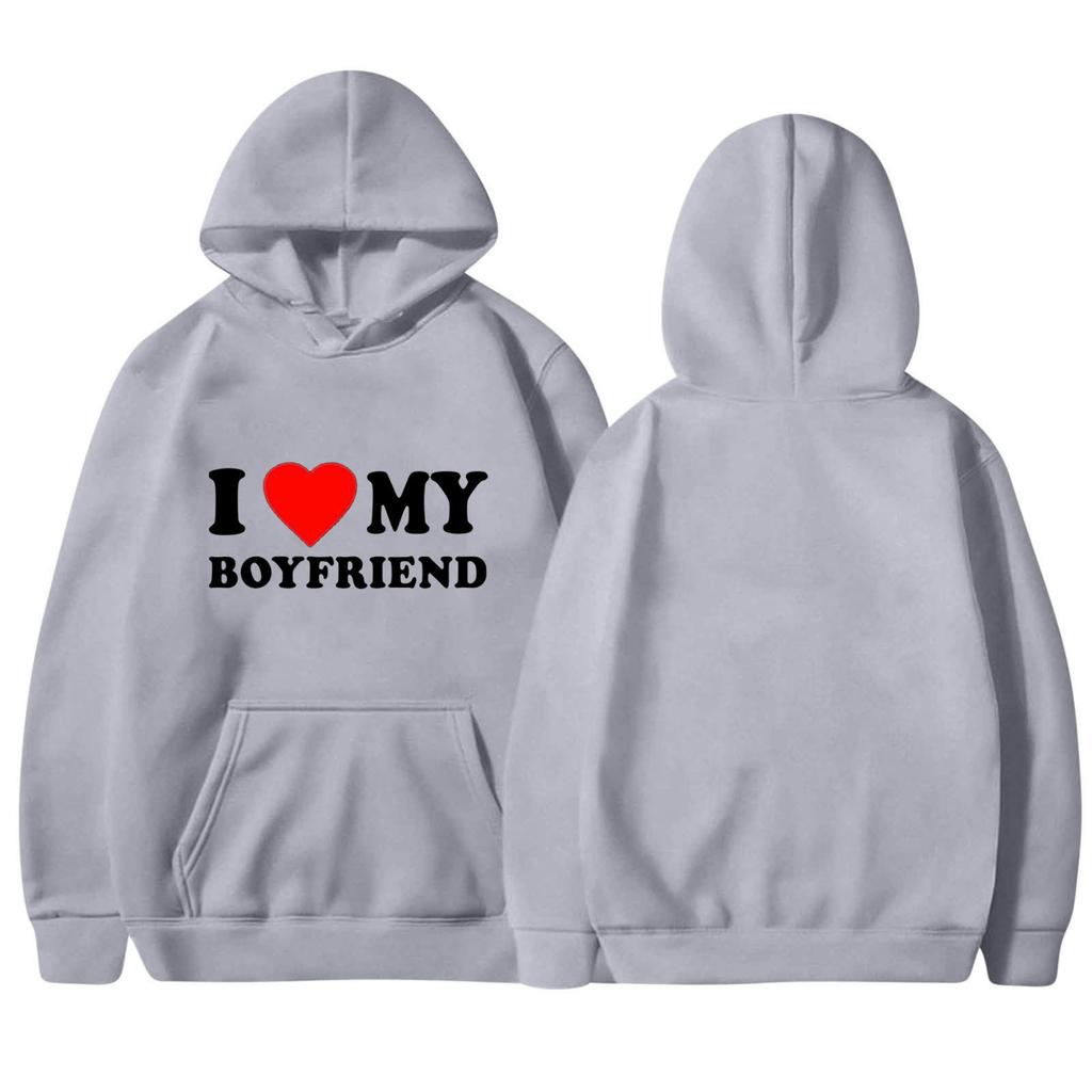 I LOVE MY GIRLFRIEND I Love My Boyfriend Love Casual Loose Pullover Hooded Sweater