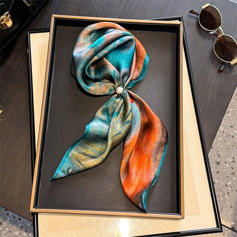 Luxury Brand 100% Natural Silk Scarf Women Design Small Square Shawl Hair Ribbon Headband Fashion Neckerchief Bandana
