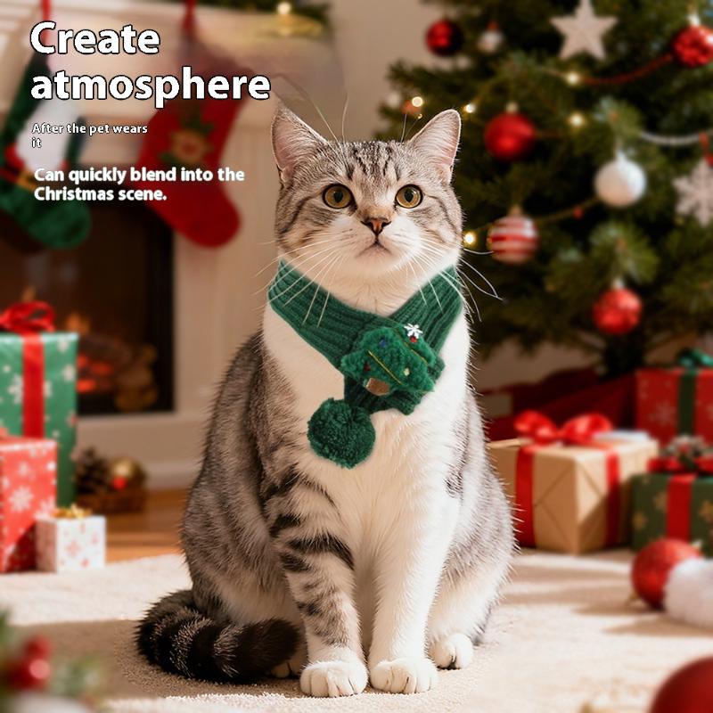 1pc Pet Christmas Knit Scarf Soft Yarn Collar with Reindeer Snowman Pattern for Cats and Small Dogs