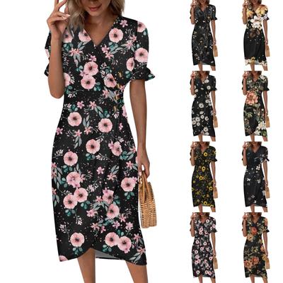 Sukienki plażowe dla kobiet Wiosna Lato Elegancka sukienka Boho z dekoltem w szpic Zwiewna marszczony hawajska sukienka Maxi