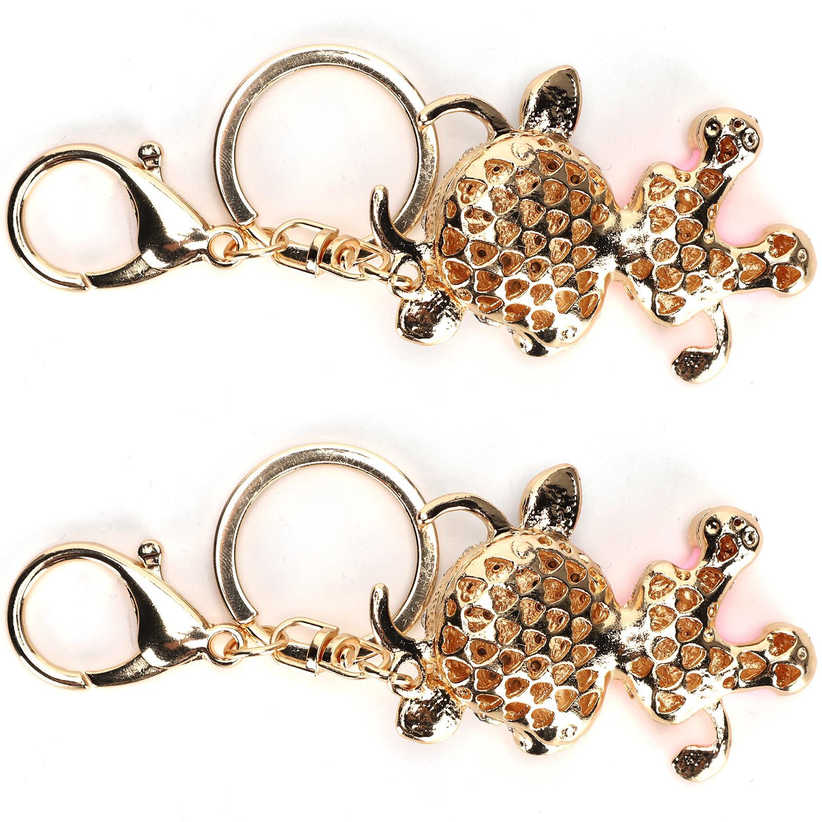 2Pcs Keychain Pendant Cartoon DiamondStudded Zodiac Cow Shape Metal Key Ring Car Decoration