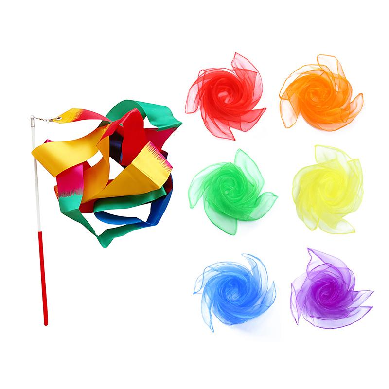 

Performance Gadget Kit Dancing Shawl Prop Pure Color Square Nylon Scarf Colorful 4 Meter Ribbon School Festival Rewards Gift ZYF