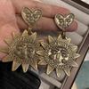 Za New Retro Elegant Russian Gold Sun Flower Pendant Earrings Light Luxury Classic Flower Heart Earrings