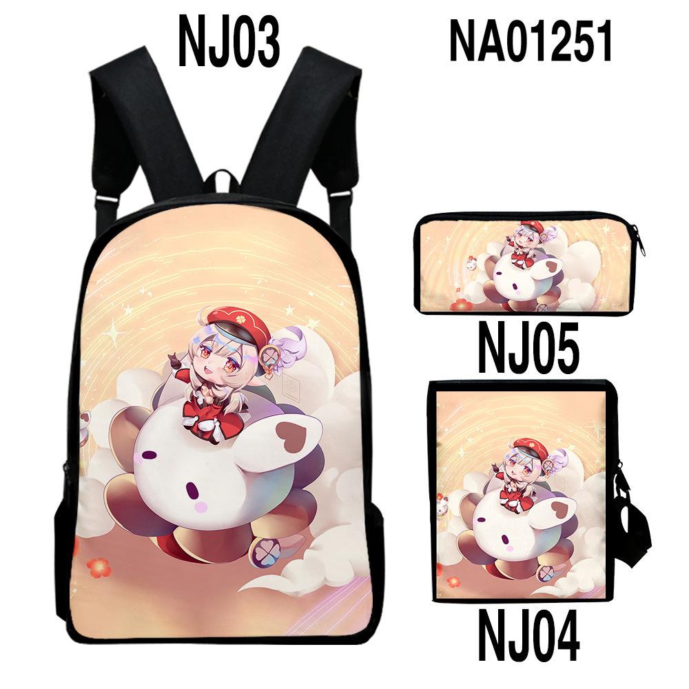 Classic Novelty Genshin Impact 3D Printed 3pcs/Set Pupil School Bags Laptop Daypack Backpack Inclined Shoulder Bag Pencil Case