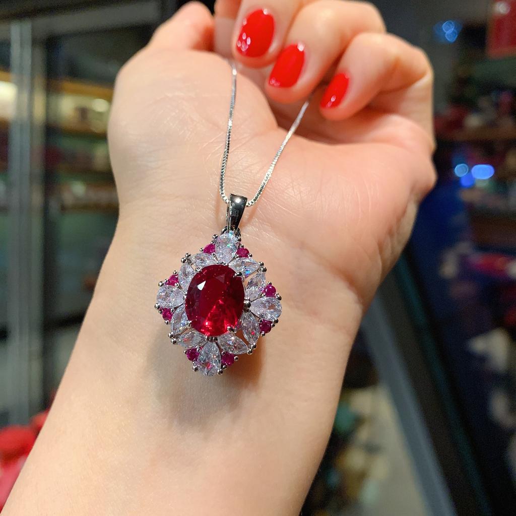 Jewelry Popular Simulation Red Glass Denier Pendant Ring 10 * 12 Stud Earrings 6 * 8 Set