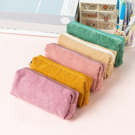 Corduroy Pencil Case Soft Small Pencil Pouch Organizer with Zipper Multifunctional Travel Makeup Coin Bag for Girls