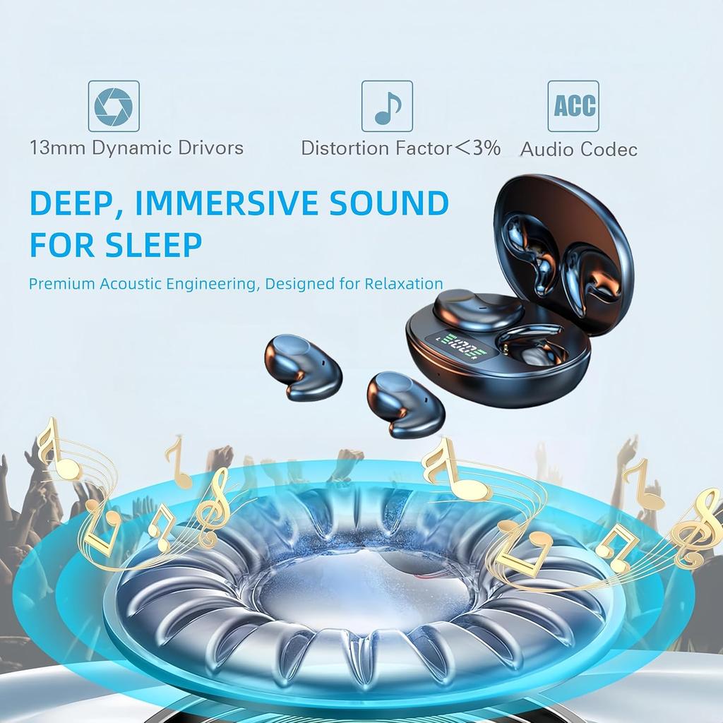 M52 Sleep Earbuds with Power Display, Mini Invisible Earbuds for Side Sleepers, Wireless Headphones Bluetooth 5.3, 58H Battery, Ultra-Thin Comfort,