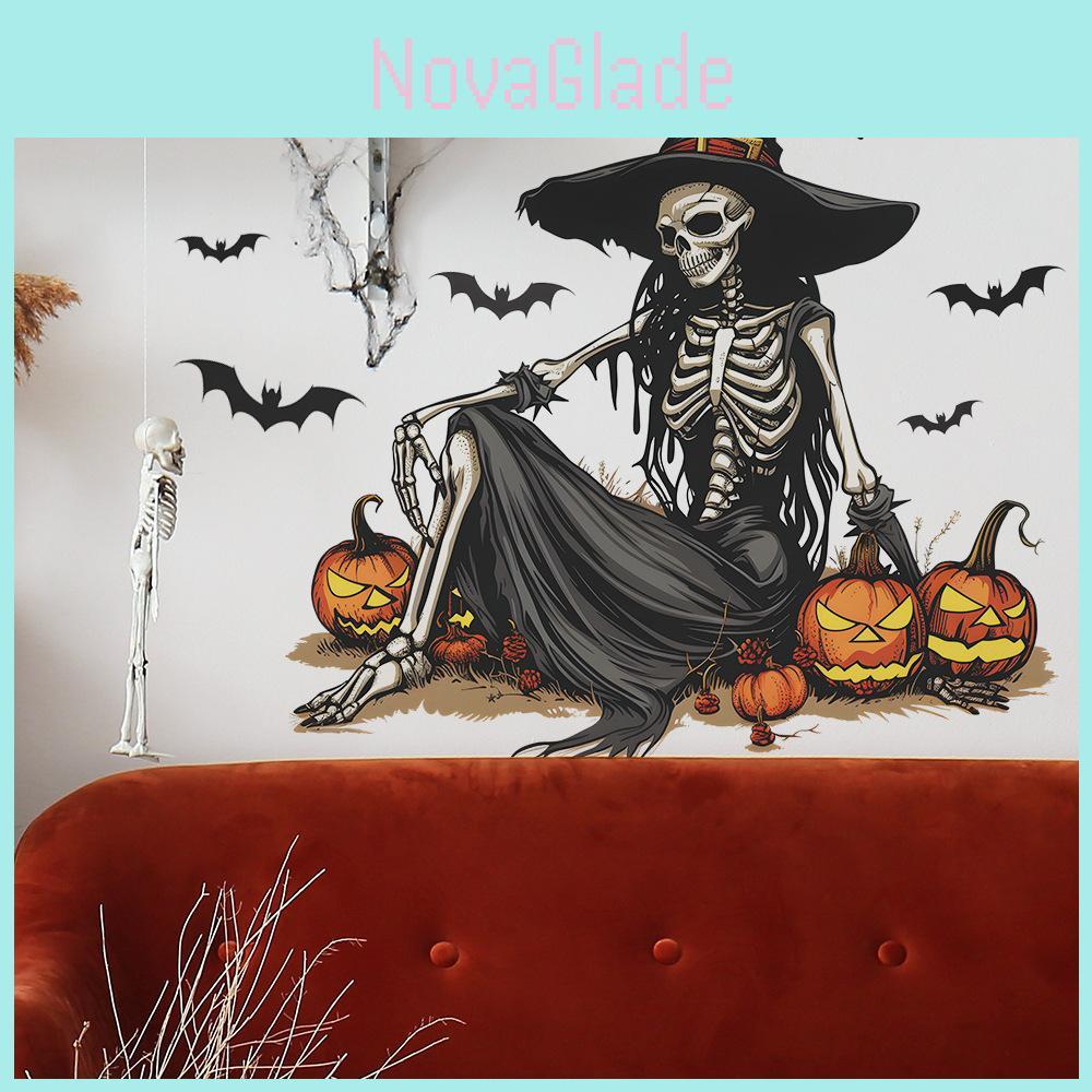 Halloween Hexe Skelett Wandaufkleber für Wohnzimmer und Schlafzimmer Dekor PVC Material