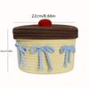 Handmade Woven Round Yellow Cute Yarn Storage Basket with Lid, Dustproof Desktop Organizer, Decorative Storage Box.