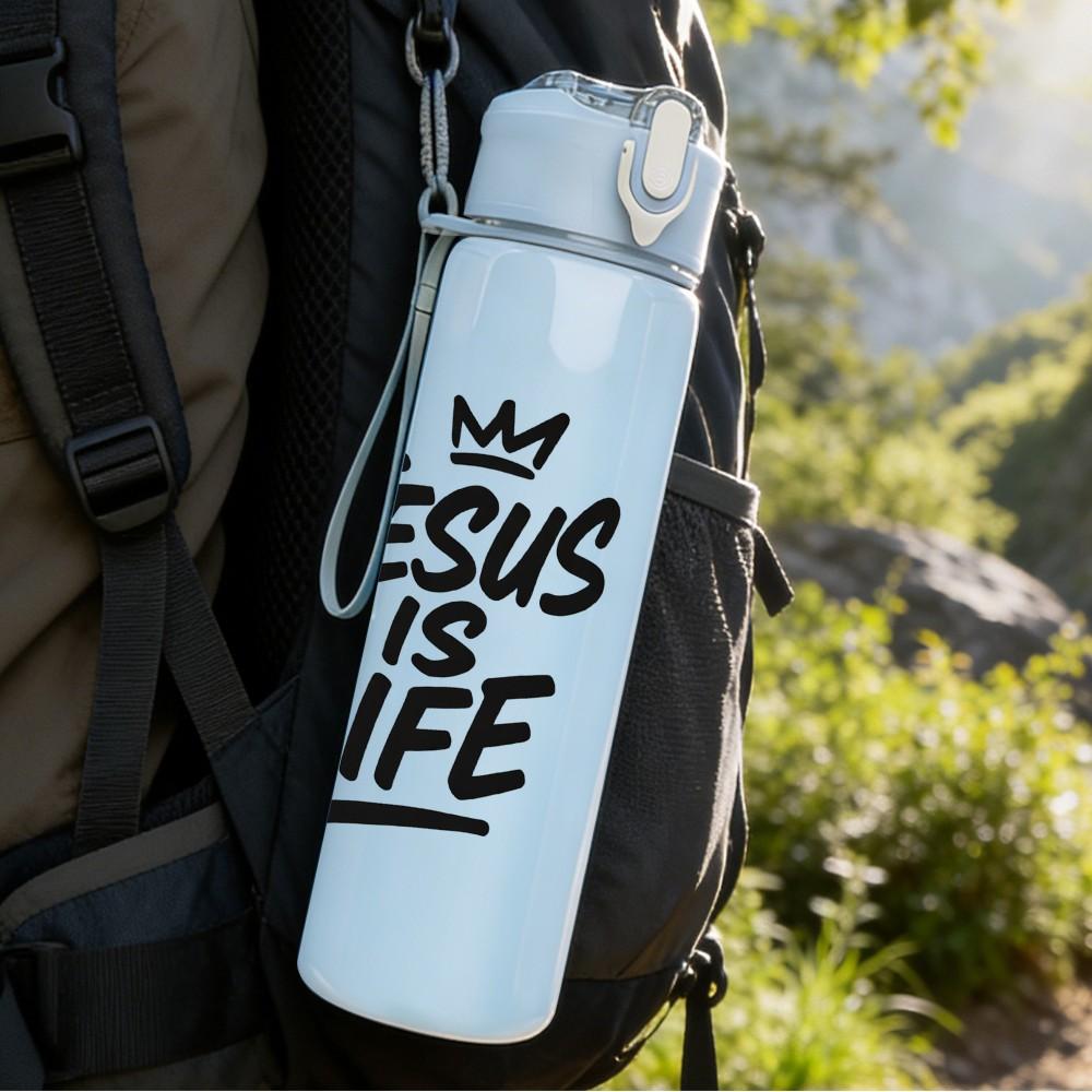 1PC Jesus Is Life Faith Lettering Art 750ml Color Plastic Sports Water Bottle Leakproof Flip Straw Lid Suitable for Sports Office Home Use