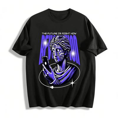 Cyber Retro Mechanical Statue Print Trendy Street Casual T-Shirt Pure Cotton T-shirt