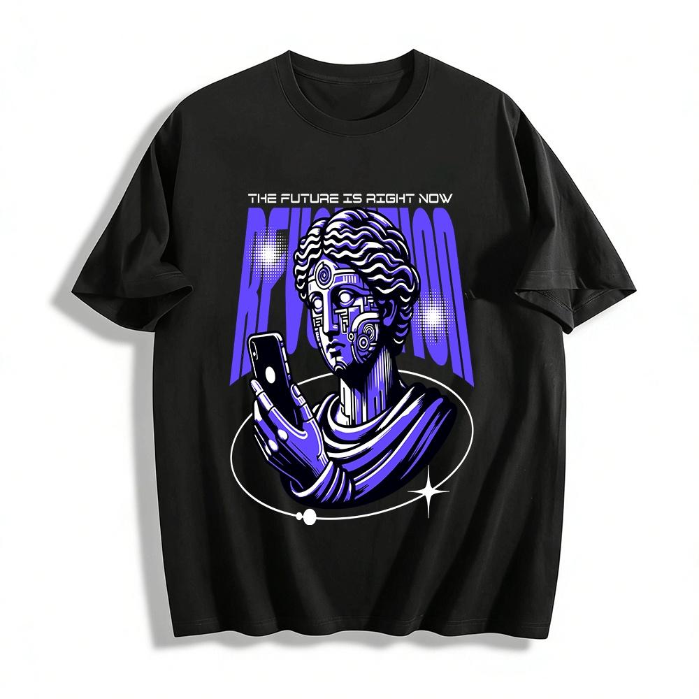 Cyber Retro Mechanical Statue Print Trendy Street Casual T-Shirt Pure cotton T-shirt XXS