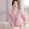 Stylish Spring Knit Top with Gauze Sleeves for Middle-aged and Elderly Women