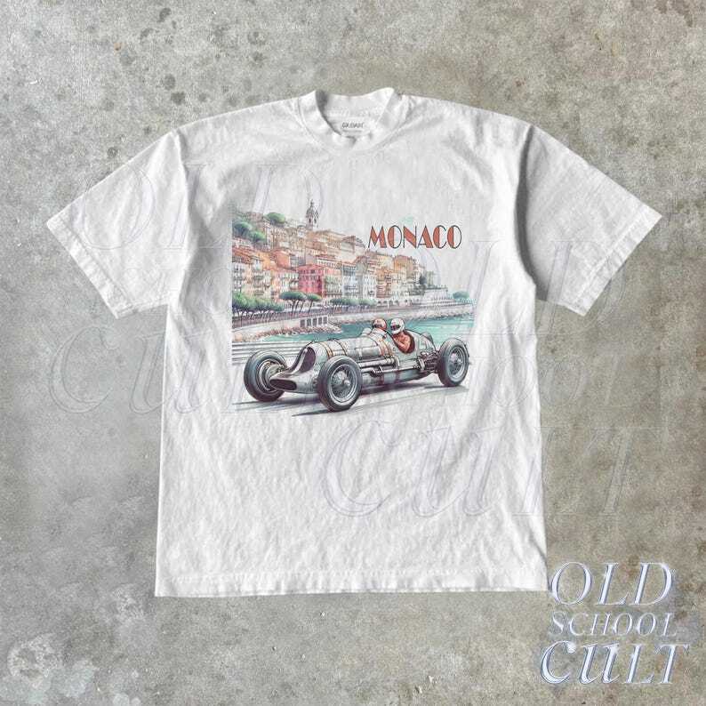 Vintage Mon*co 1937 Racer Graphic T Shirt Nostalg*a Race F1 Unisex T-Shirt Full