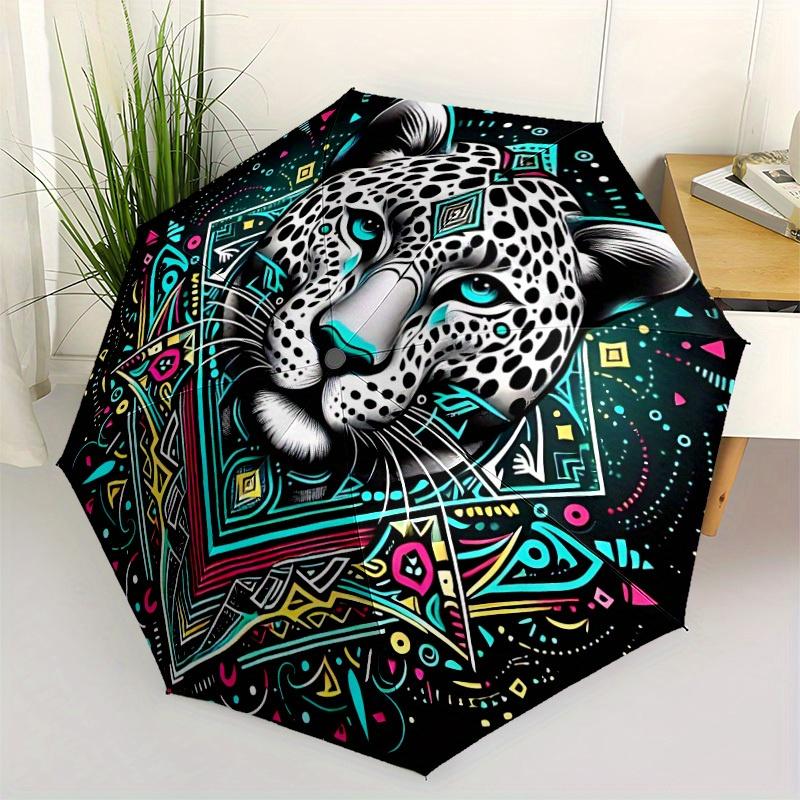 1pc Leopard Print Automatic Opening/closing Umbrella, Reinforced 8-Rib Construction, Compact Travel Umbrella Yy250808188