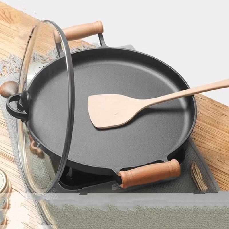 ZISIZ 33cm Multi-purpose Cast Iron Frying Pan with Glass Lid